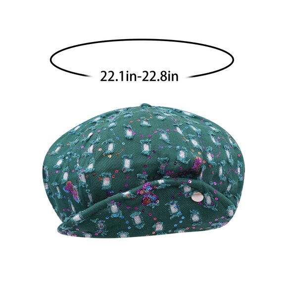 5257 Butterfly Sequin Denim Beret For Women Girls Fashion Adjustable